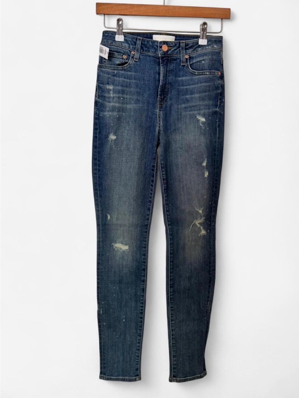 Aritzia Denim Forum Castings High Rise Skinny Jeans Dark Wash Distressed NWT